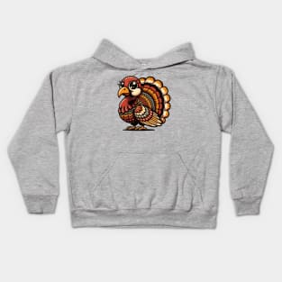 Boho Turkey Thanksgiving Retro Bird Graphic Illustration Kids Hoodie